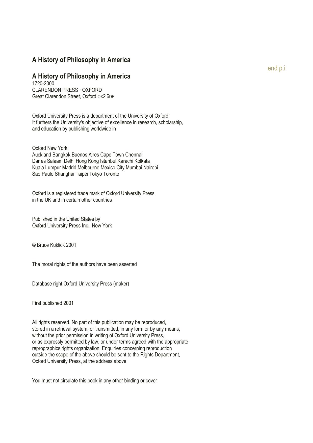 A History of Philosophy in America, 1720-2000 by Bruce Kuklick