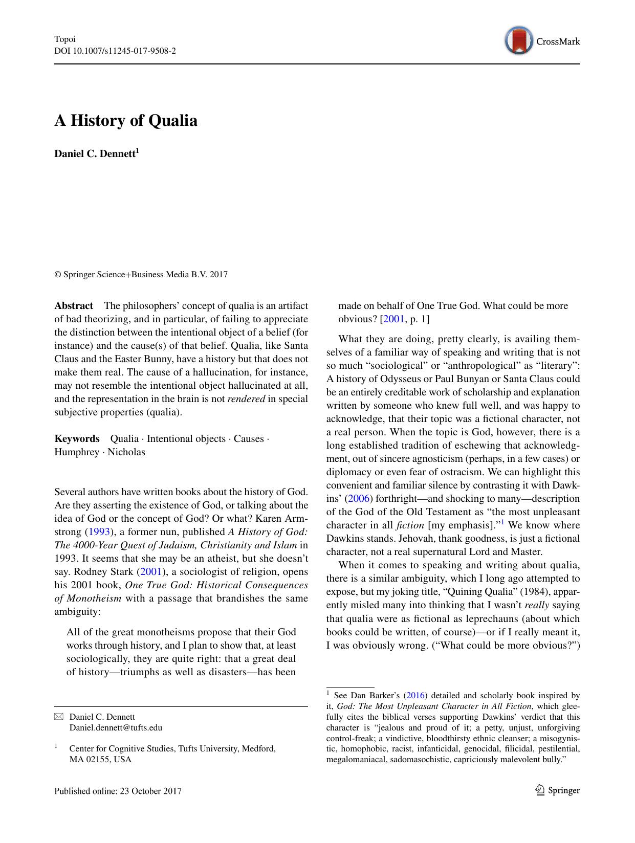 A History of Qualia by Daniel C. Dennett