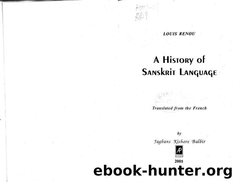 A History of Sanskrit Language by Louis Renou