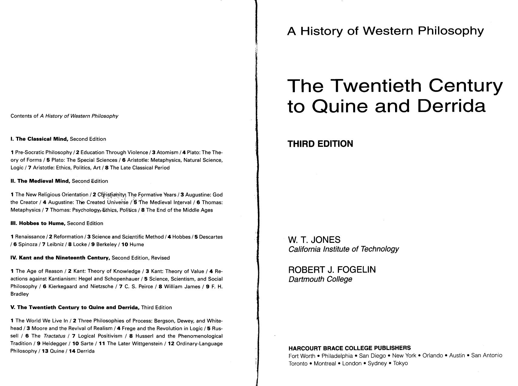 A History of Western Philosophy: The Twentieth Century to Quine and Derrida, Volume V by W.T. Jones Robert J. Fogelin