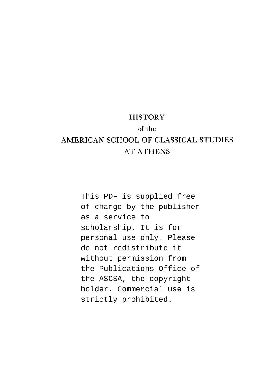 A History of the American School of Classical Studies at Athens by Unknown