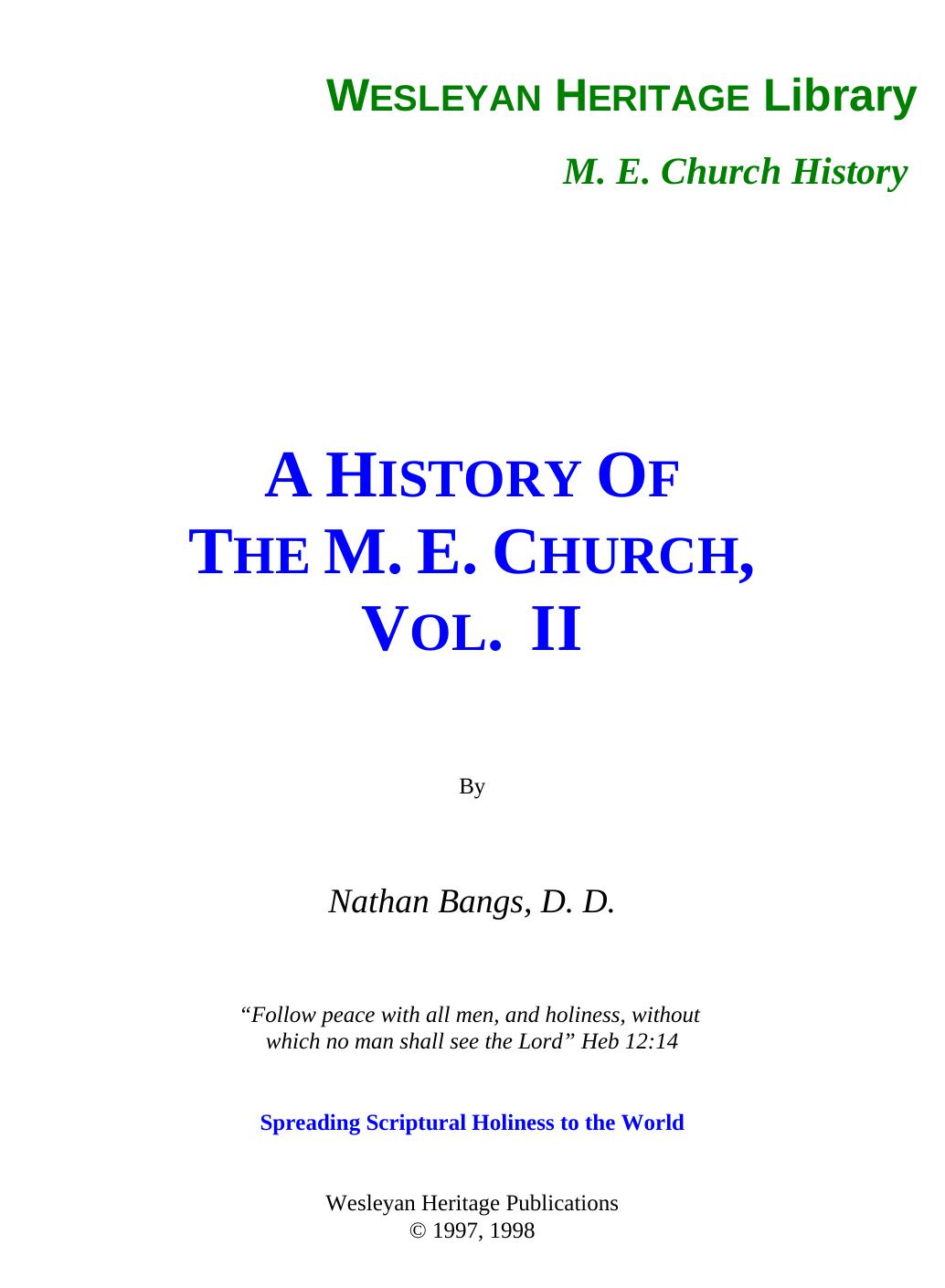A History of the Methodist Episcopal Church. Vol. II by Bangs Nathan
