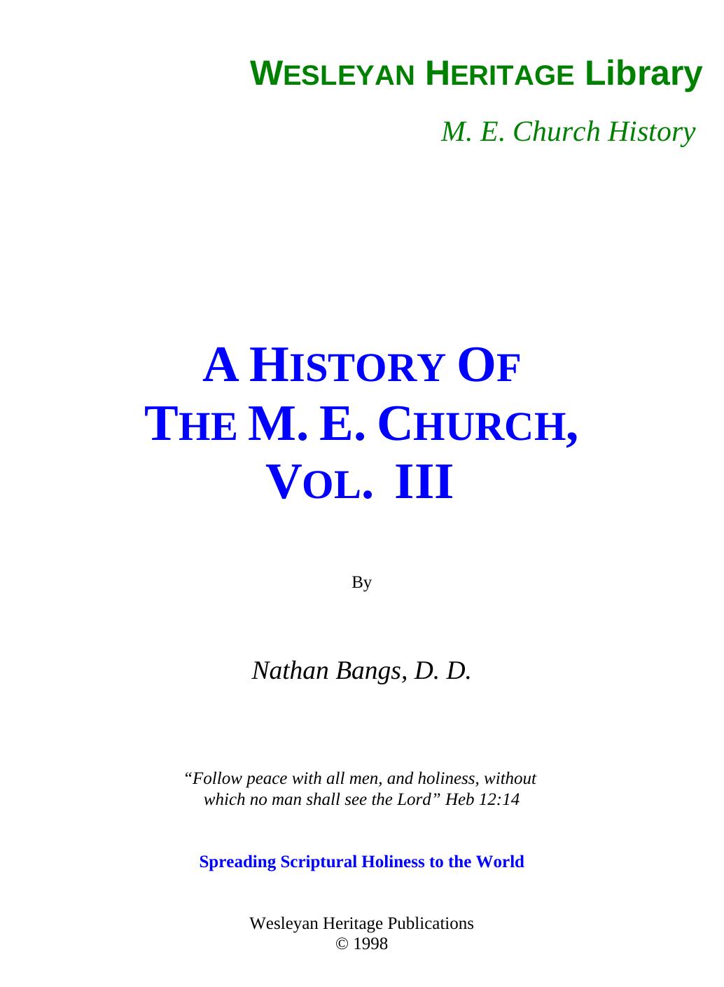 A History of the Methodist Episcopal Church. Vol. III by Bangs Nathan