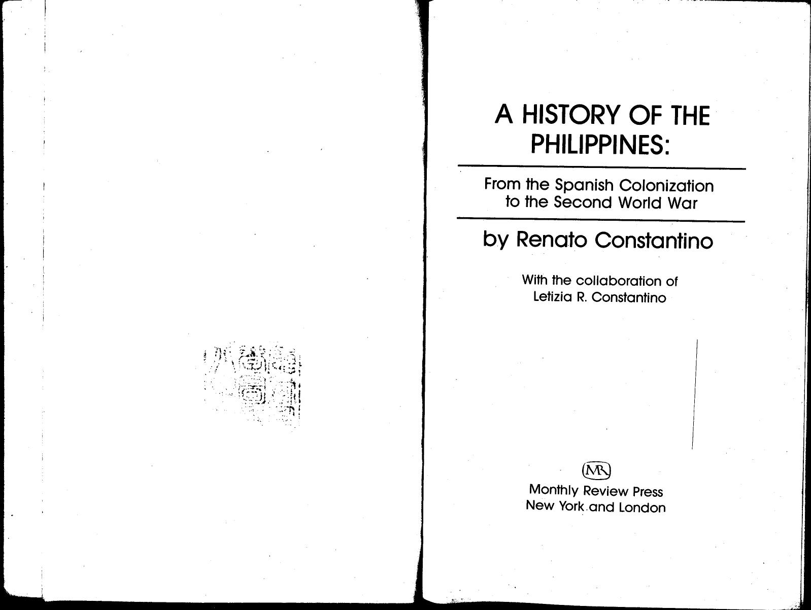 A History of the Philippines: From the Spanish Colonization to the Second World War by Renato Constantino