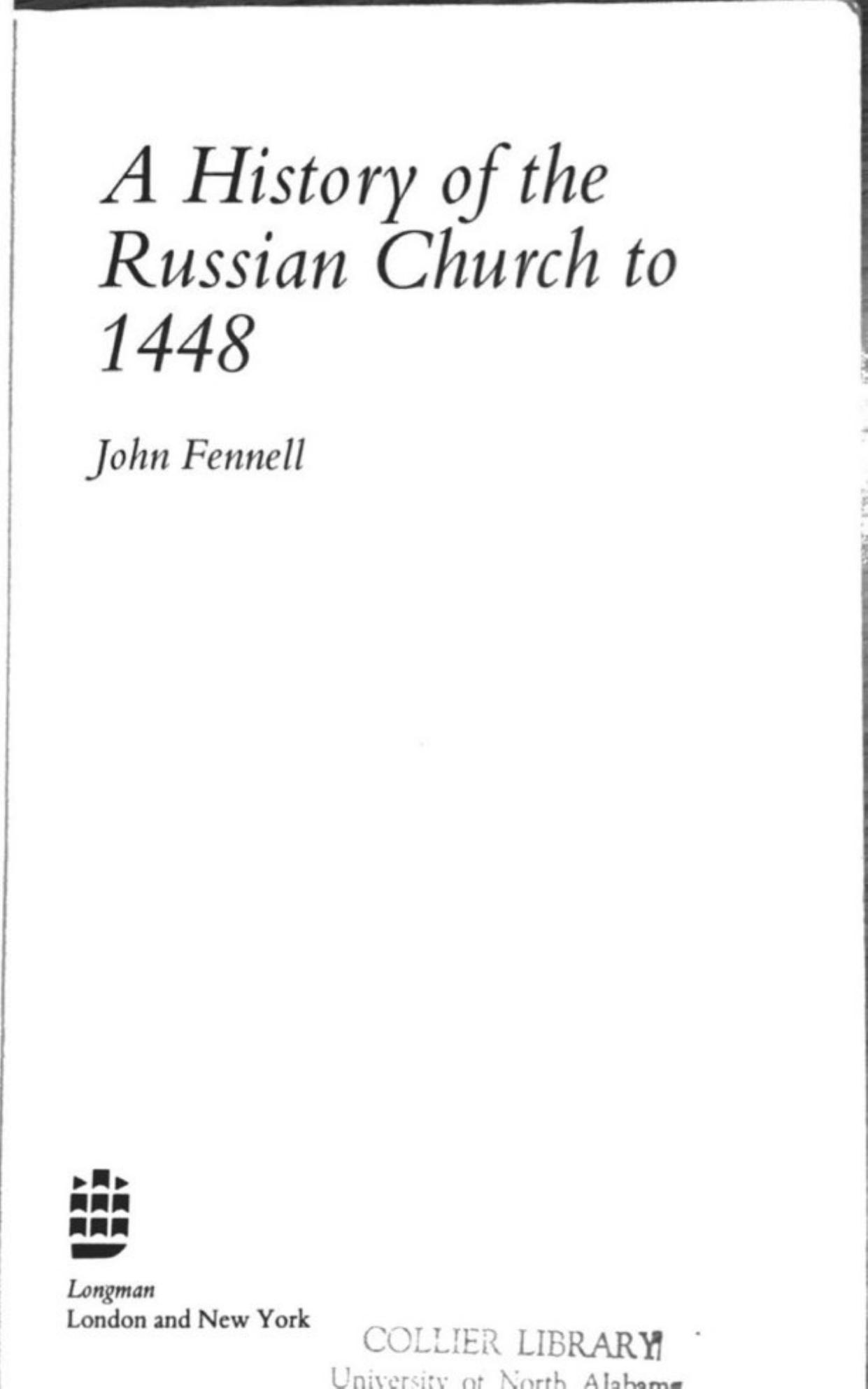 A History of the Russian Church to 1448 by John Fennell