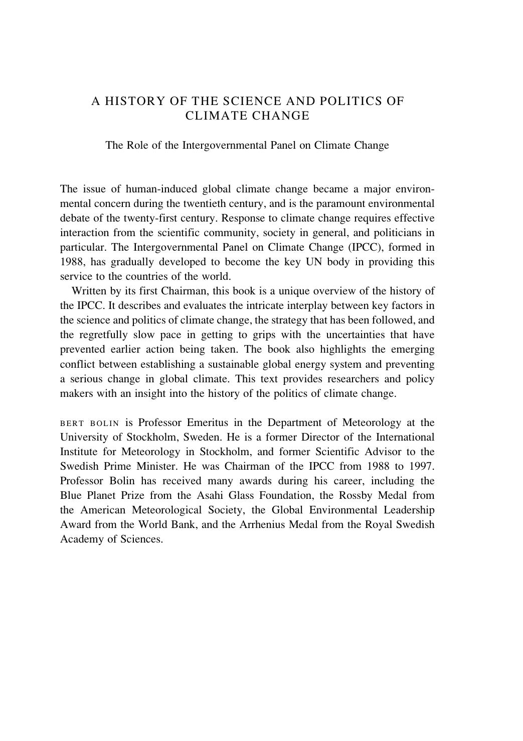A History of the Science and Politics of Climate Change by Unknown