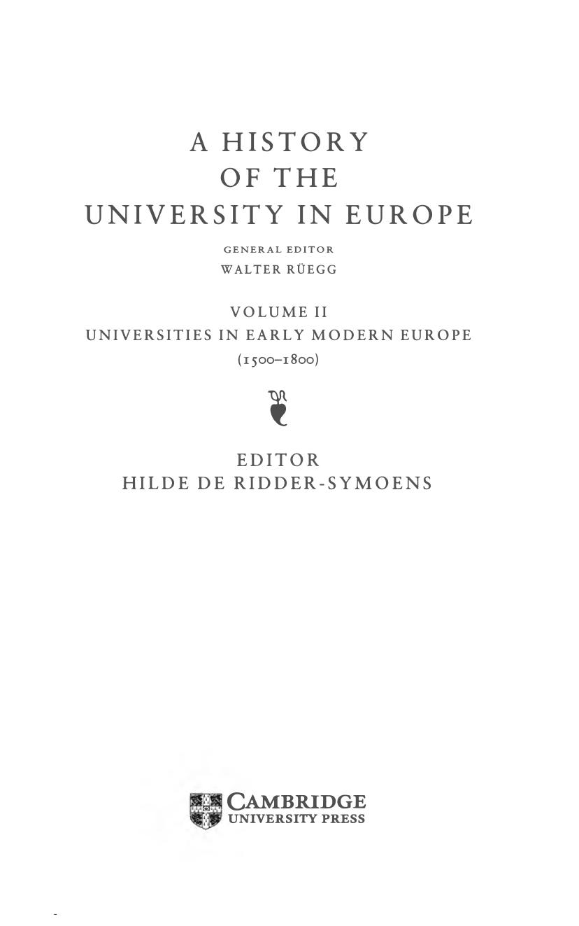 A History of the University in Europe Volume 2, Universities in Early Modern Europe (1500-1800) by Hilde de Ridder-Symoens (ed.)