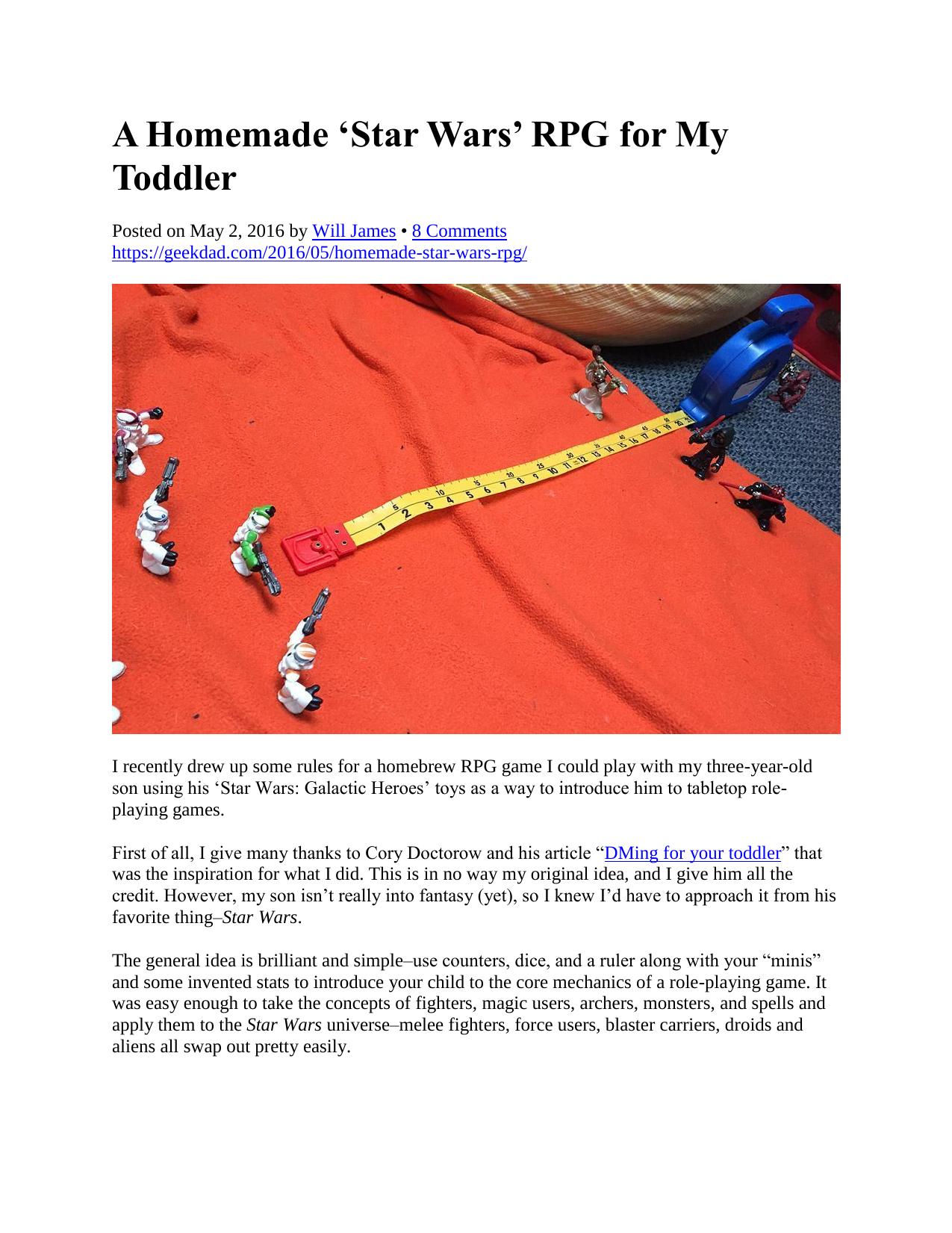 A Homemade Star Wars RPG for My Toddler by Unknown
