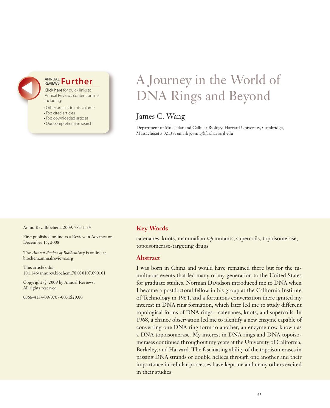 A Journey in the World of DNA Rings and Beyond by James C. Wang