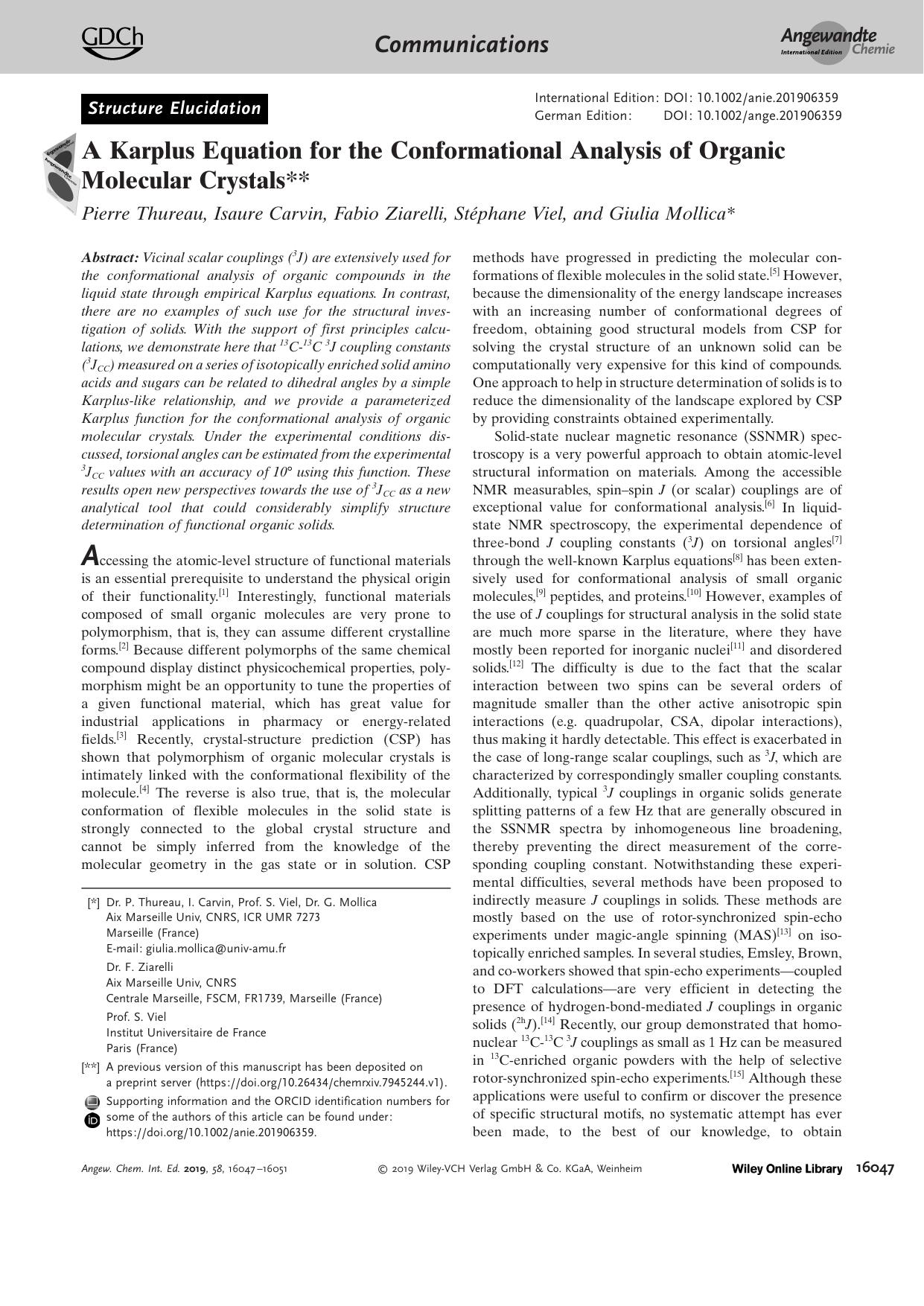 A Karplus Equation for the Conformational Analysis of Organic Molecular Crystals by Unknown