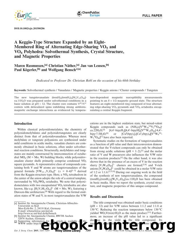 A KegginType Structure Expanded by an EightMembered Ring of Alternating EdgeSharing VO5 and VO6 Polyhedra: Solvothermal Synthesis, Crystal Structure, and Magnetic Properties by Unknown