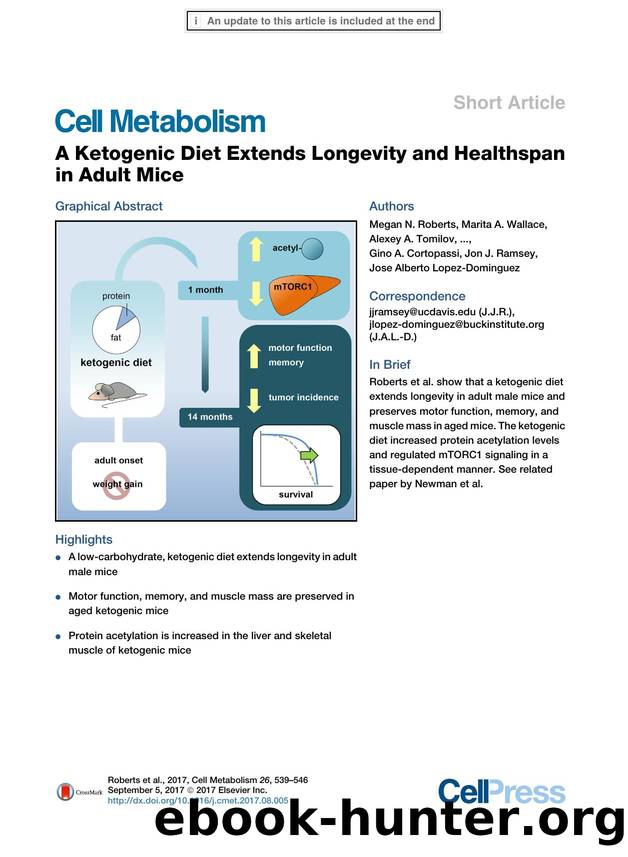 A Ketogenic Diet Extends Longevity and Healthspan in Adult Mice by unknow
