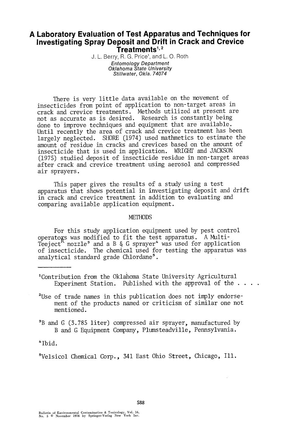 A Laboratory evaluation of test apparatus and techniques for investigating spray deposit and drift in crack and crevice treatments by Unknown