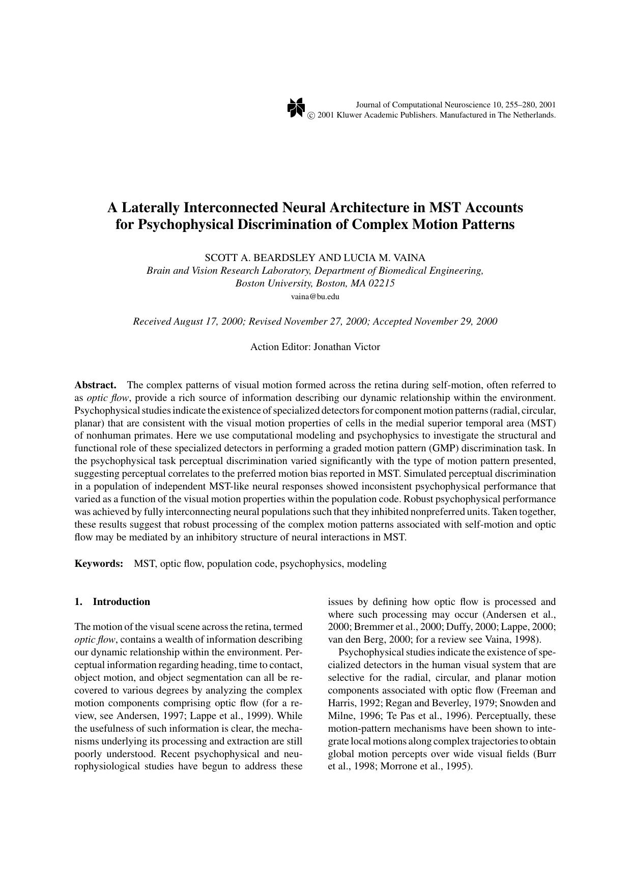 A Laterally Interconnected Neural Architecture in MST Accounts for Psychophysical Discrimination of Complex Motion Patterns by Unknown