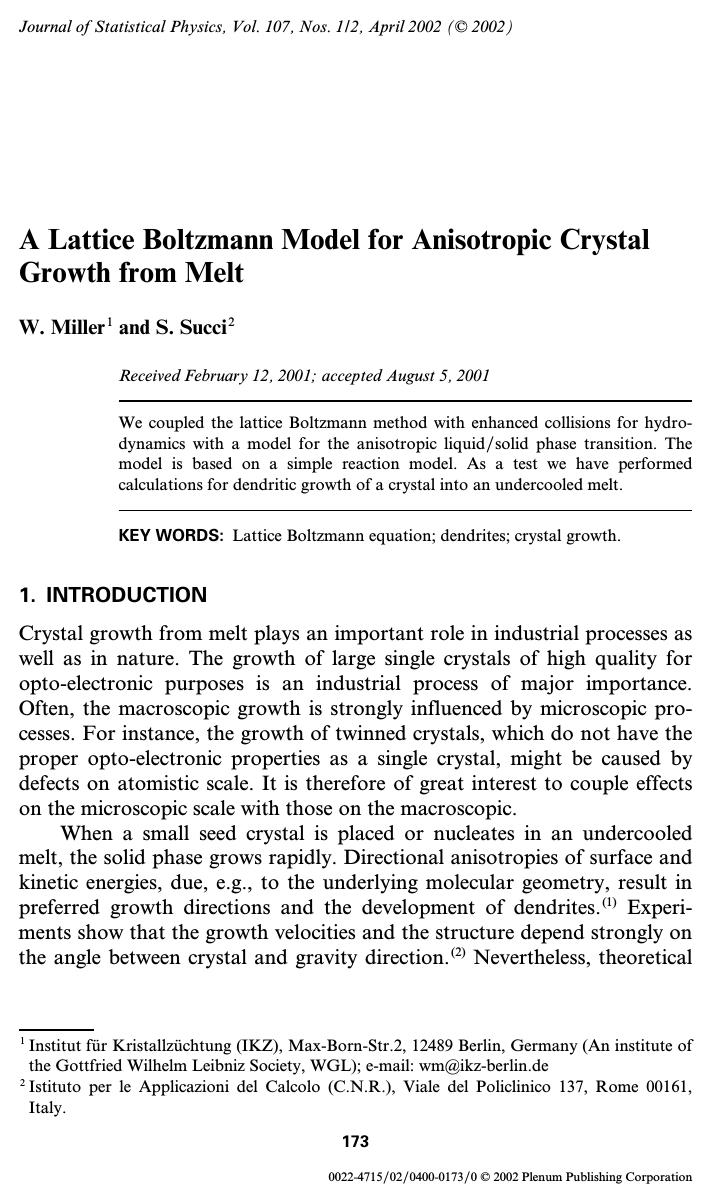 A Lattice Boltzmann Model for Anisotropic Crystal Growth from Melt by Unknown