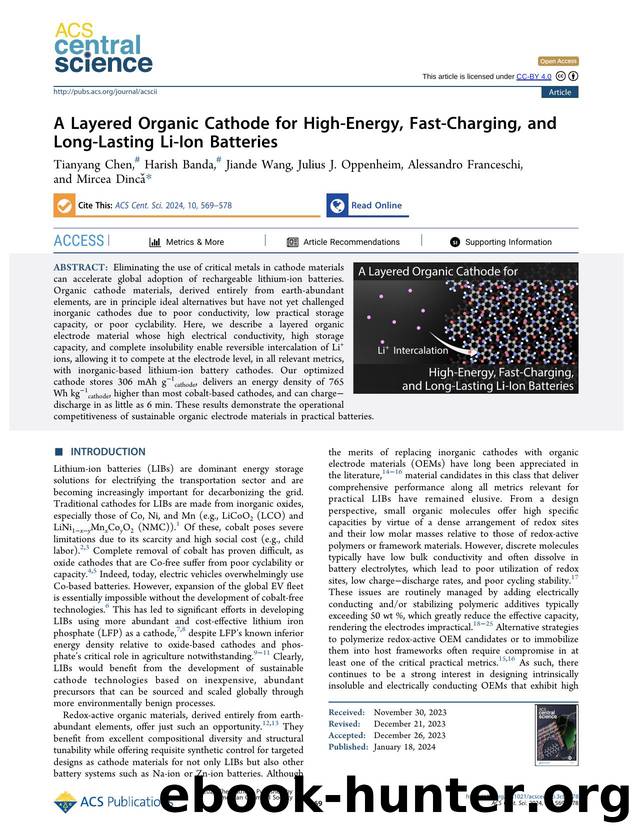 A Layered Organic Cathode for High-Energy, Fast-Charging, and Long-Lasting Li-Ion Batteries by unknow