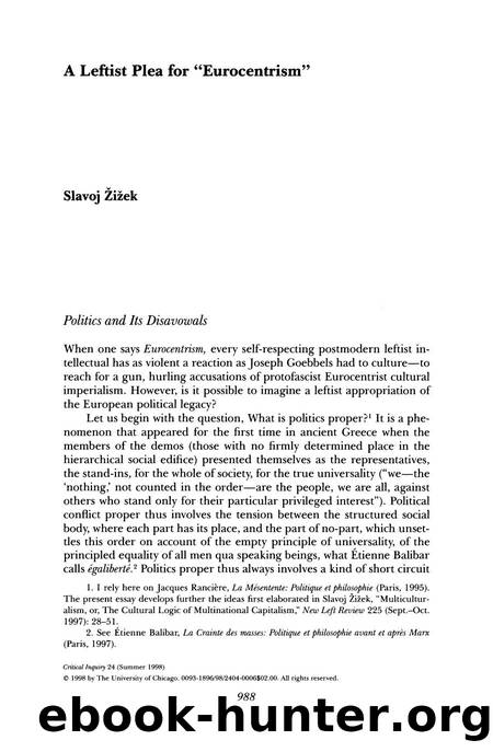A Leftist Plea for "Eurocentrism by A Leftist Plea for Eurocentrism (1998)