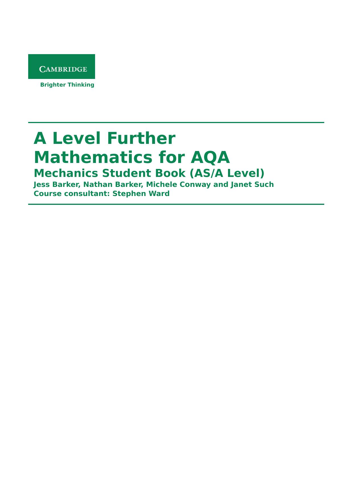 A Level Further Mathematics for AQA: Mechanics Student Book (AS/A Level) by Jess Barker Nathan Barker Michele Conway Janet Such