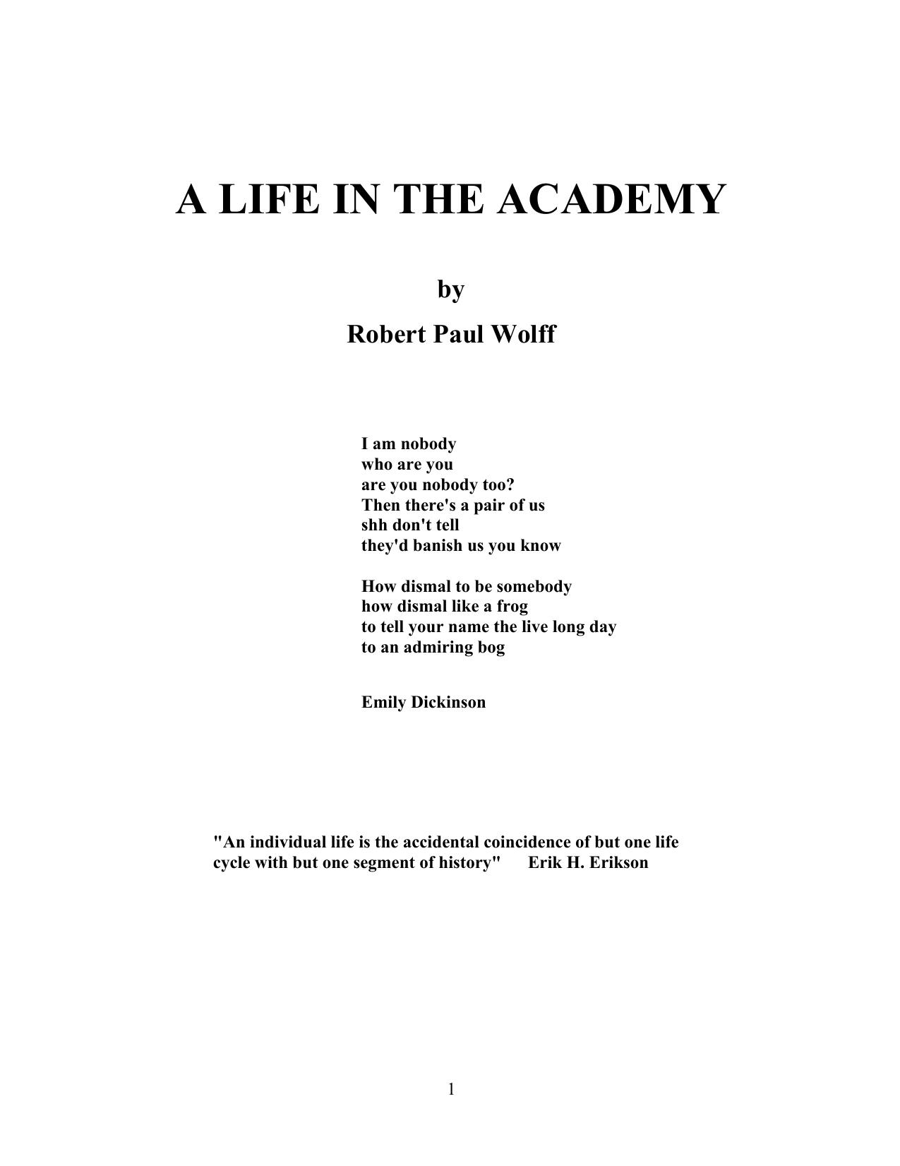 A Life in the Academy by Robert Paul Wolff