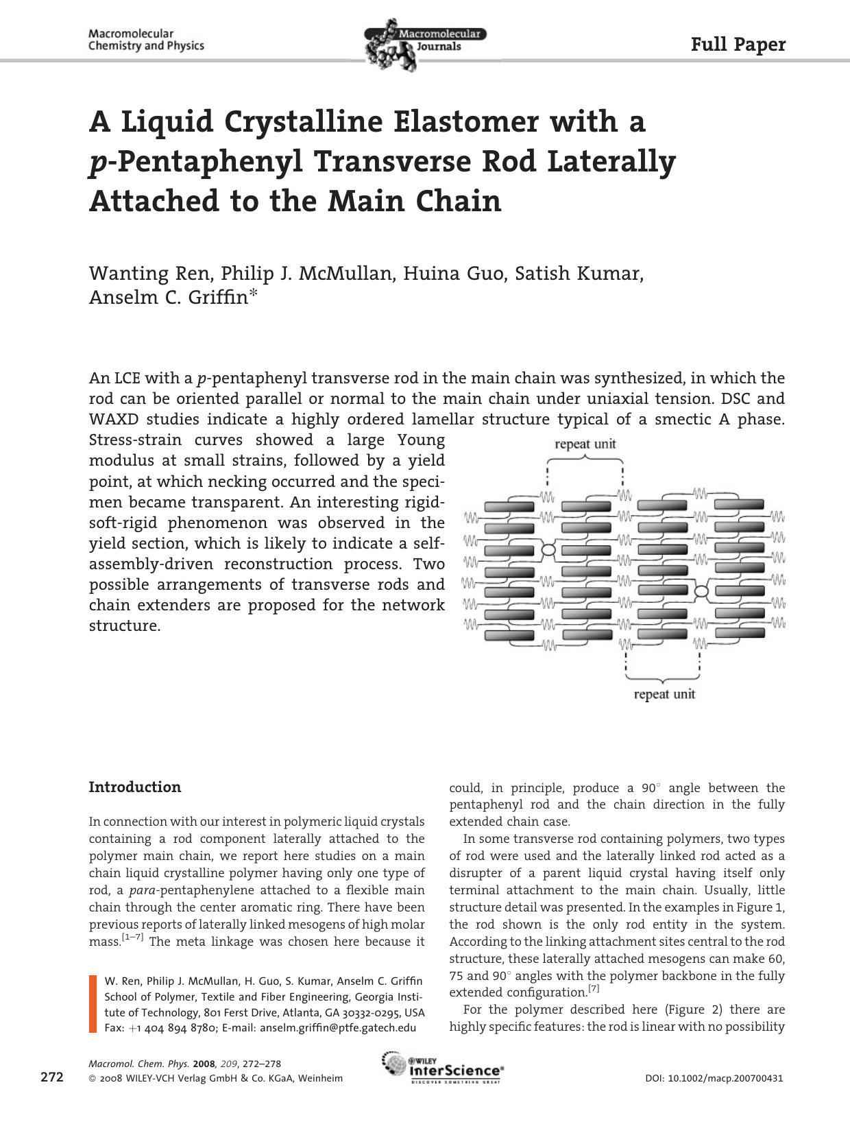 A Liquid Crystalline Elastomer with a p-Pentaphenyl Transverse Rod Laterally Attached to the Main Chain by Unknown