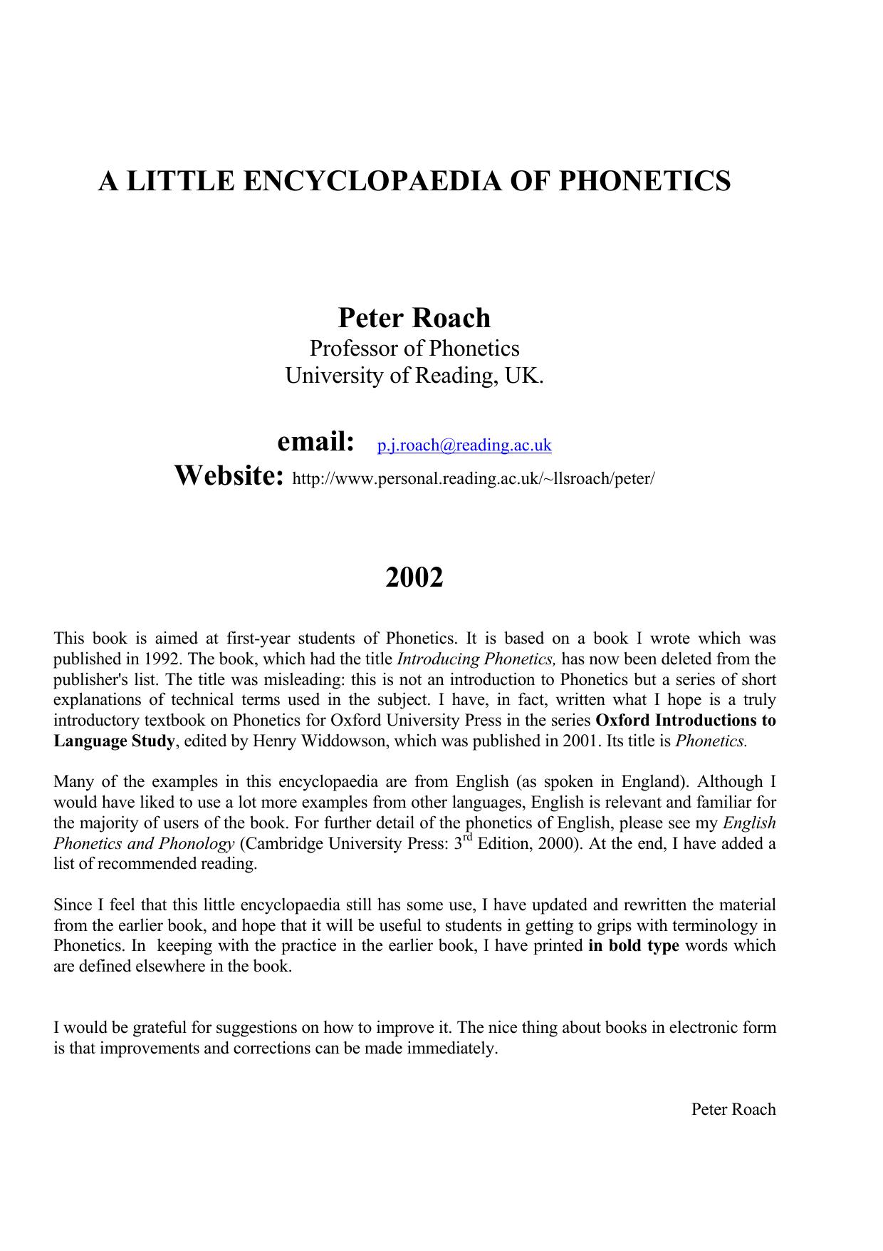 A Little Encyclopaedia of Phonetics by Peter Roach