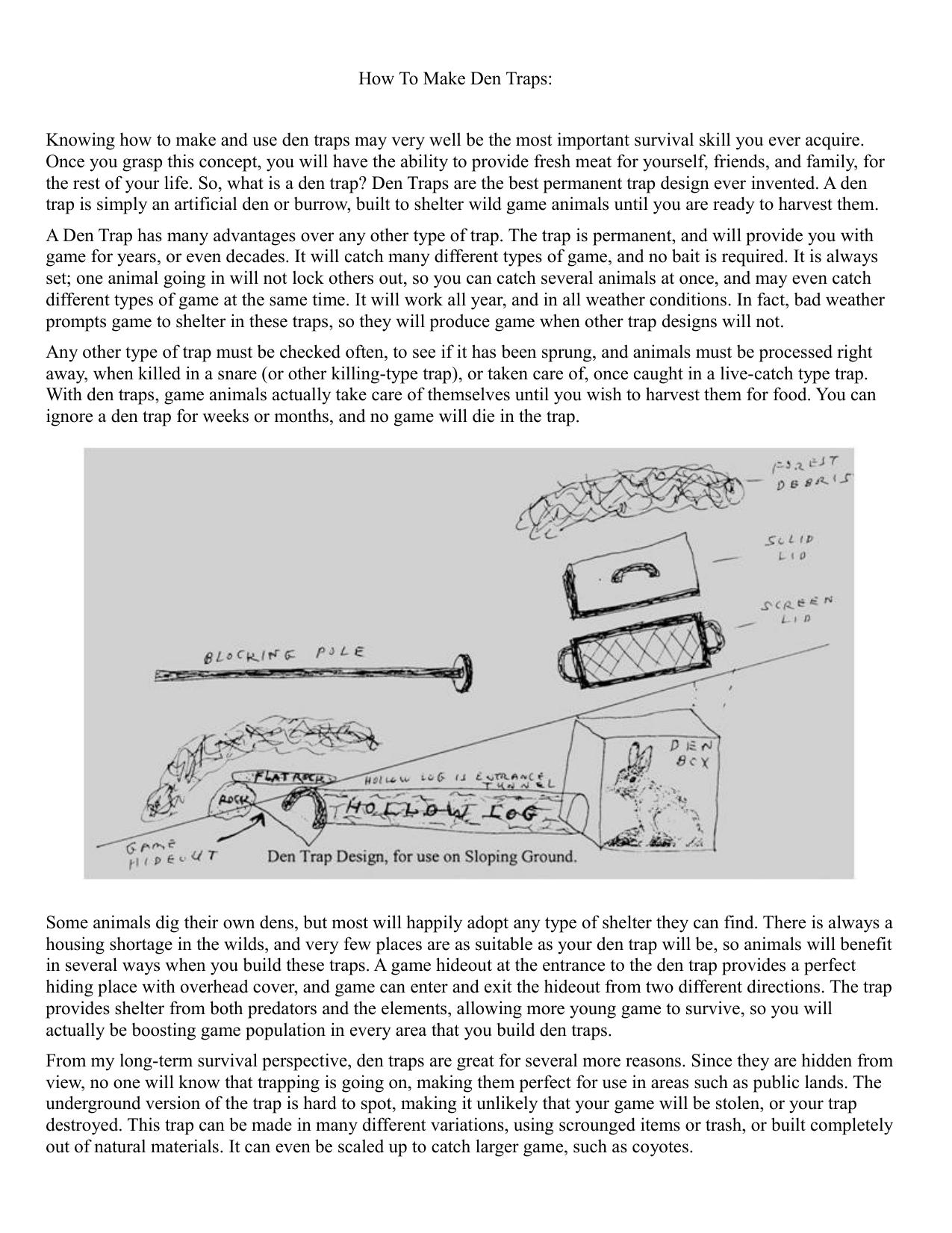 A Long Term Survival Guide How to Make Den Traps by Unknown