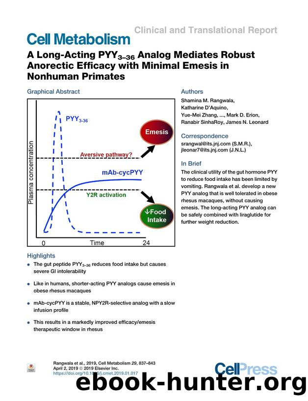 A Long-Acting PYY3-36 Analog Mediates Robust Anorectic Efficacy with Minimal Emesis in Nonhuman Primates by unknow