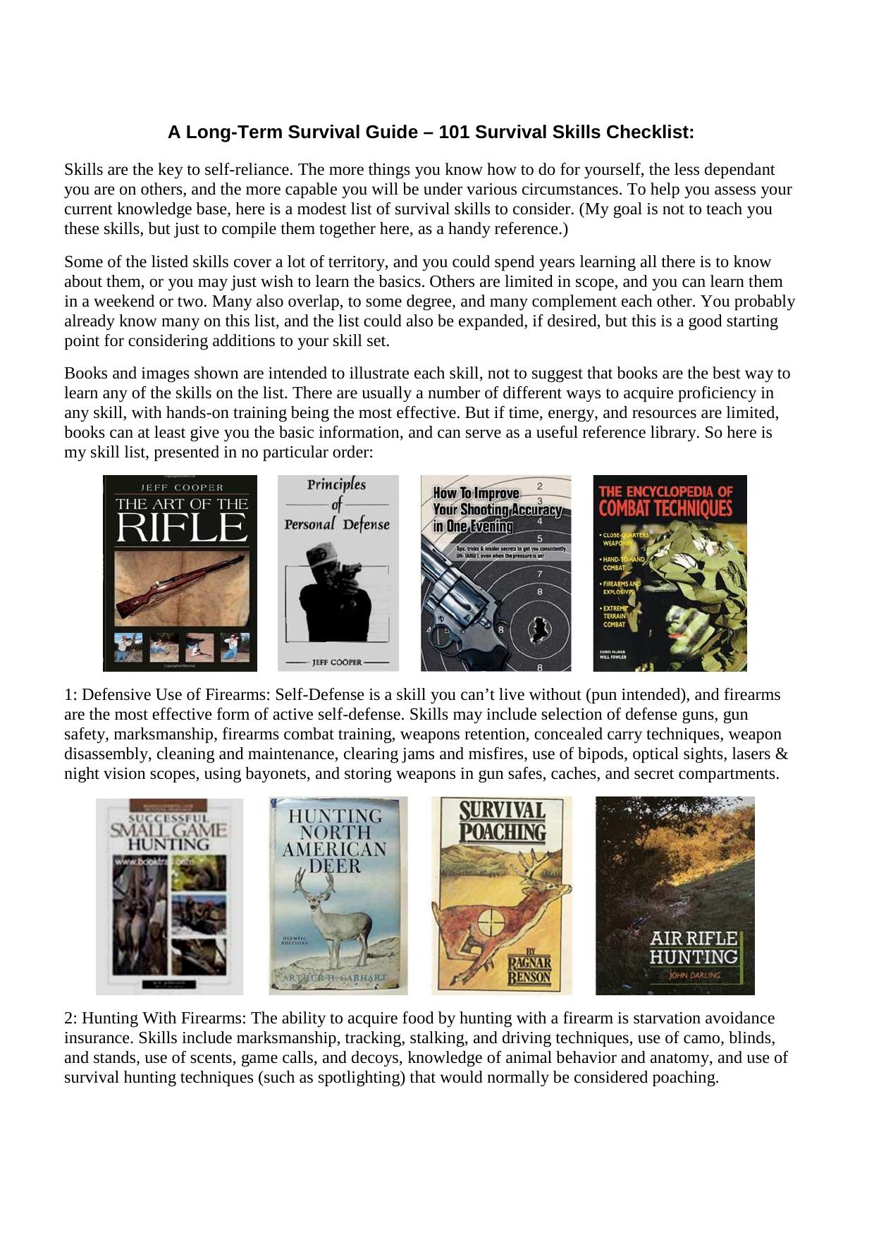 A Long-Term Survival Guide - 101 Survival Skills by Buckonbeach