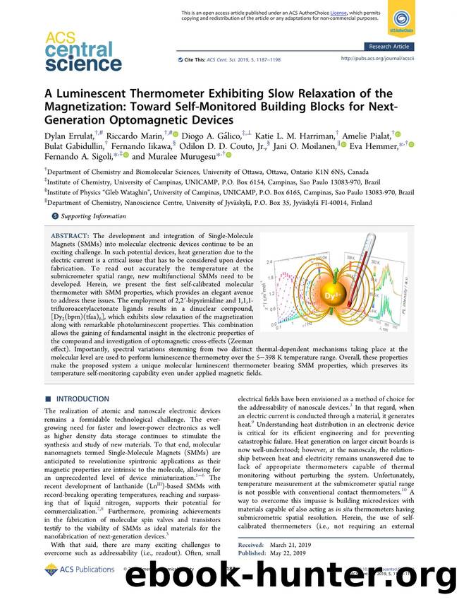 A Luminescent Thermometer Exhibiting Slow Relaxation of the Magnetization: Toward Self-Monitored Building Blocks for Next-Generation Optomagnetic Devices by unknow