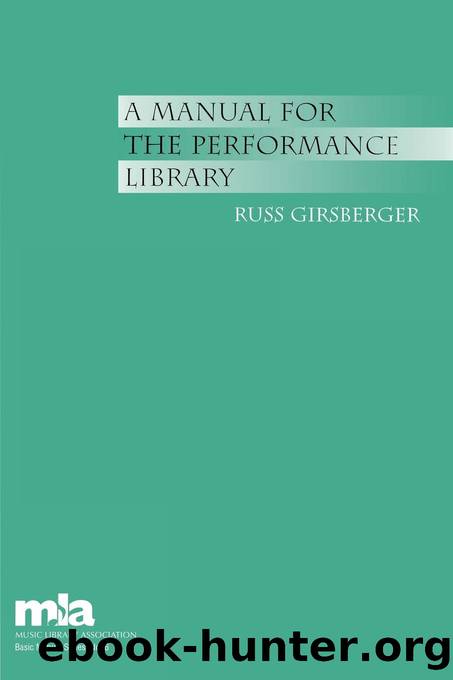A Manual for the Performance Library by Girsberger Russ
