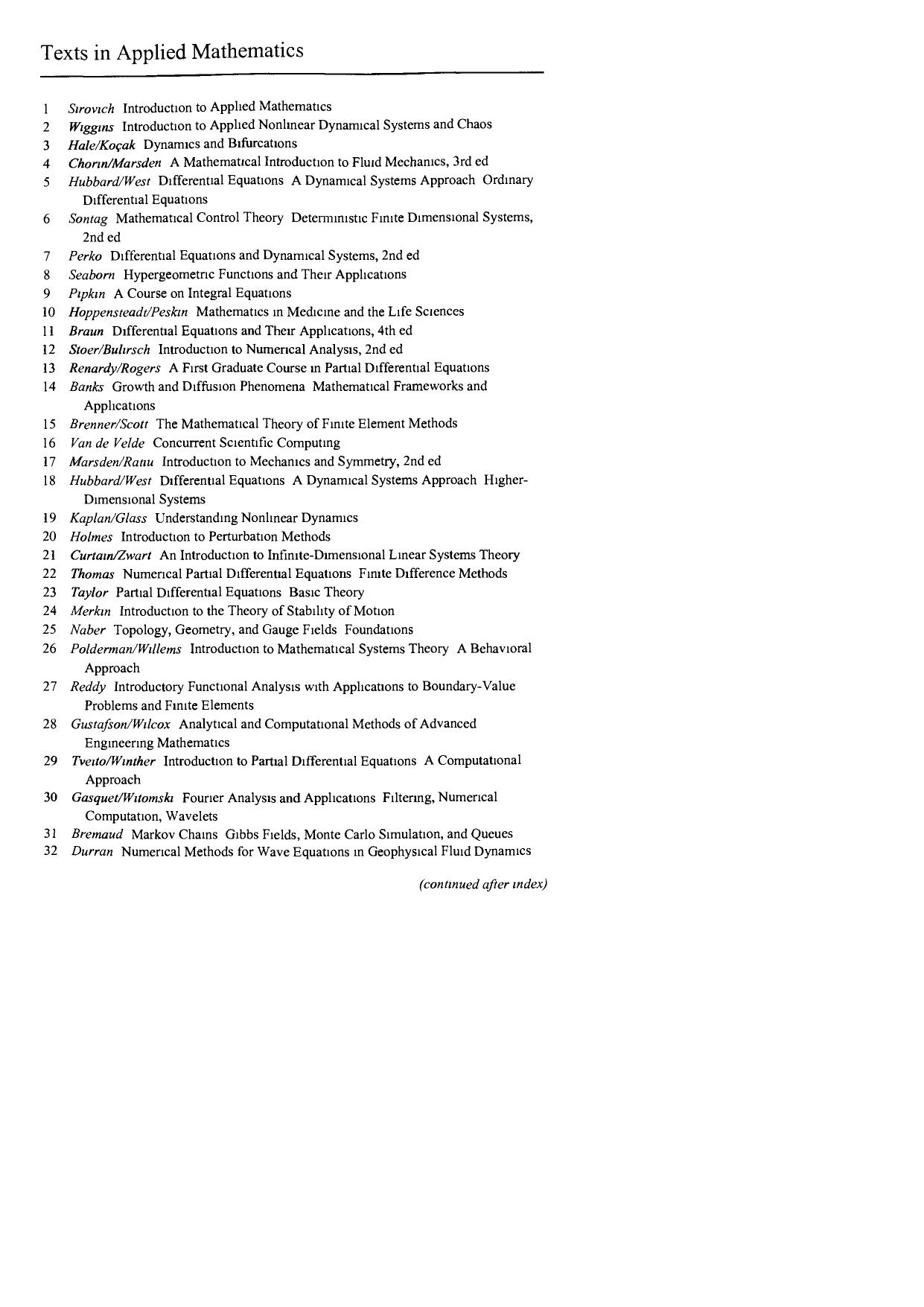 A Mathematical Introduction to Fluid Mechanics by Chorin A.J. Marsden J.E