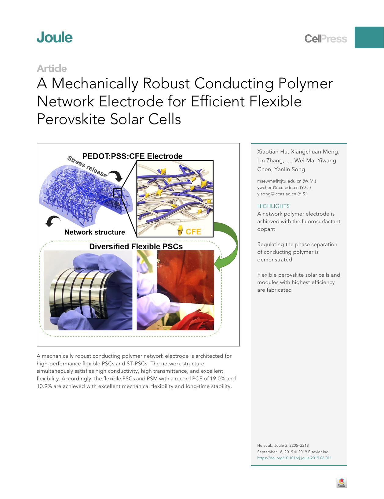 A Mechanically Robust Conducting Polymer Network Electrode for Efficient Flexible Perovskite Solar Cells by unknow