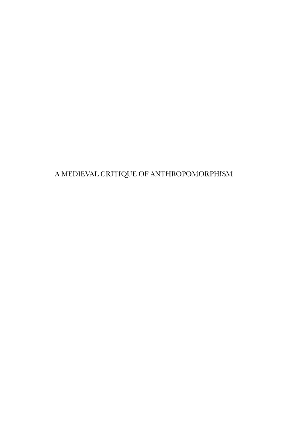 A Medieval Critique of Anthropomorphism by Merlin Swartz