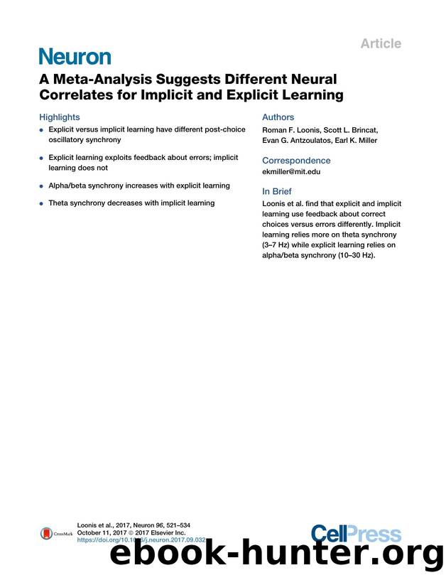 A Meta-Analysis Suggests Different Neural Correlates for Implicit and Explicit Learning by Roman F. Loonis & Scott L. Brincat & Evan G. Antzoulatos & Earl K. Miller