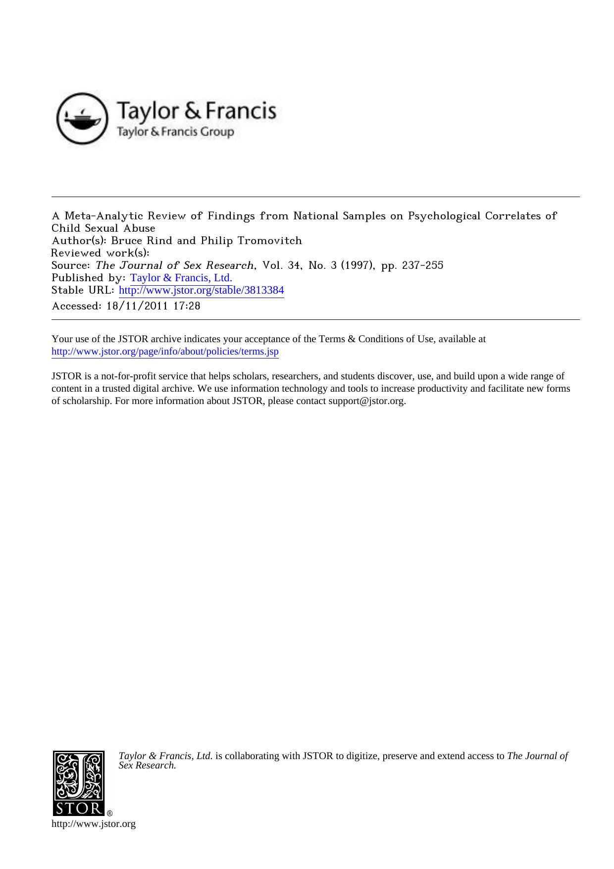 A Meta-Analytic Review of Findings from National Samples on Psychological Correlates of Child Sexual Abuse by Unknown