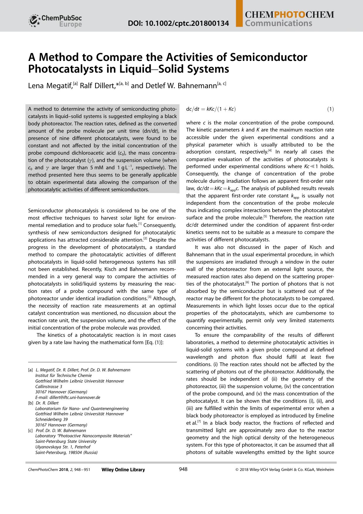 A Method to Compare the Activities of Semiconductor Photocatalysts in LiquidâSolid Systems by Unknown