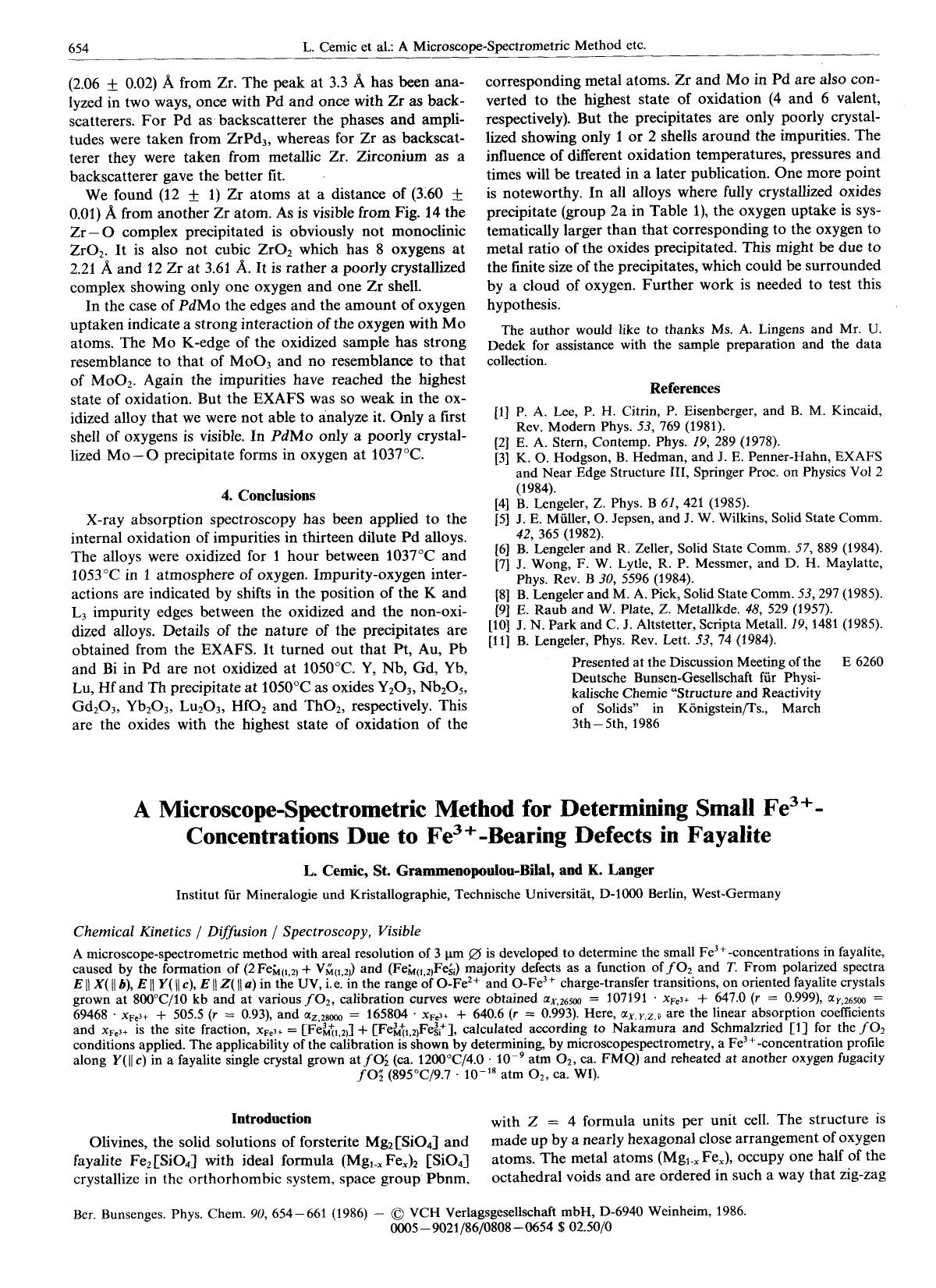 A Microscope-Spectrometric Method for Determining Small Fe3+-Concentrations Due to Fe3+-Bearing Defects in Fayalite by Unknown