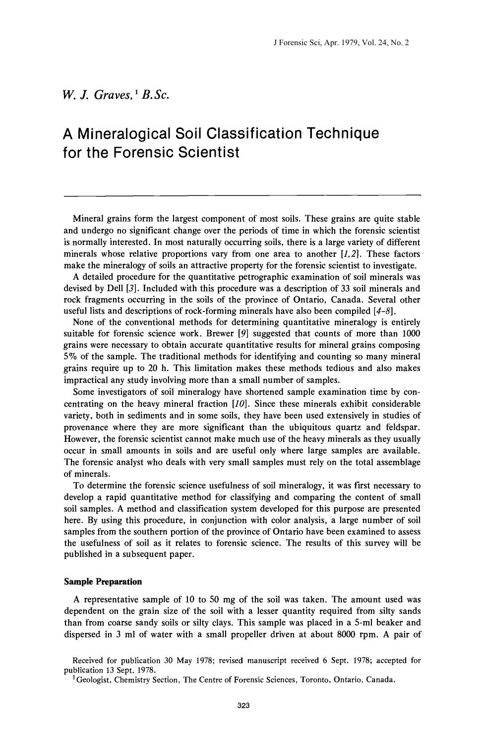 A Mineralogical Soil Classification Technique for the Forensic Scientist by Graves WJ