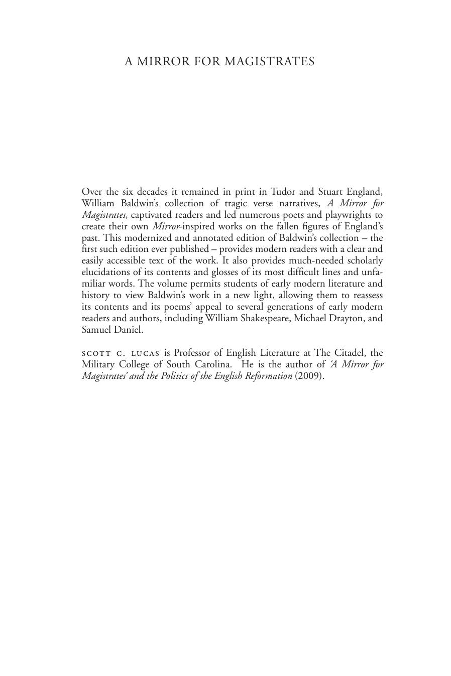 A Mirror for Magistrates: A Modernized and Annotated Edition by Scott C. Lucas (editor)