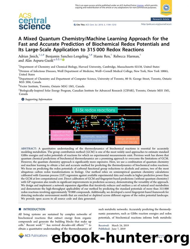 A Mixed Quantum ChemistryMachine Learning Approach for the Fast and Accurate Prediction of Biochemical Redox Potentials and Its Large-Scale Application to 315â¯000 Redox Reactions by unknow