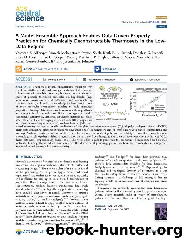 A Model Ensemble Approach Enables Data-Driven Property Prediction for Chemically Deconstructable Thermosets in the Low-Data Regime by unknow