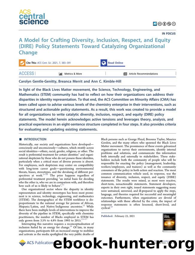 A Model for Crafting Diversity, Inclusion, Respect, and Equity (DIRE) Policy Statements Toward Catalyzing Organizational Change by Carolyn Gentle-Genitty & Breanca Merrit & Ann C. Kimble-Hill (ORCID: 0000-0001-9575-5454)