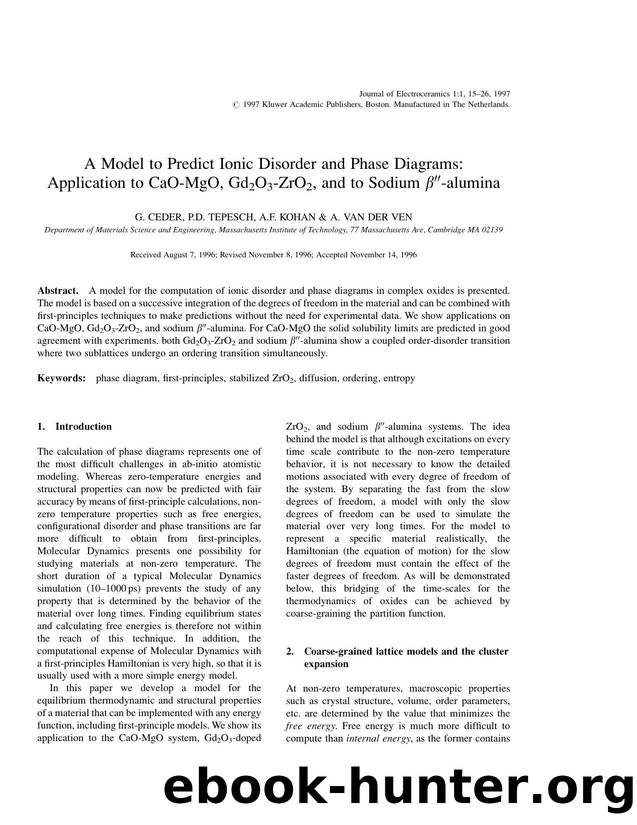 A Model to Predict Ionic Disorder and Phase Diagrams: Application to CaO-MgO, Gd<Subscript>2<Subscript>O<Subscript>3<Subscript>-ZrO<Subscript>2<Subscript>, and to Sodium β&# by Unknown