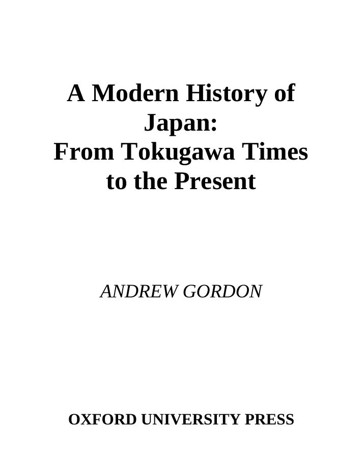 A Modern History of Japan: From Tokugawa Times to the Present by Andrew Gordon