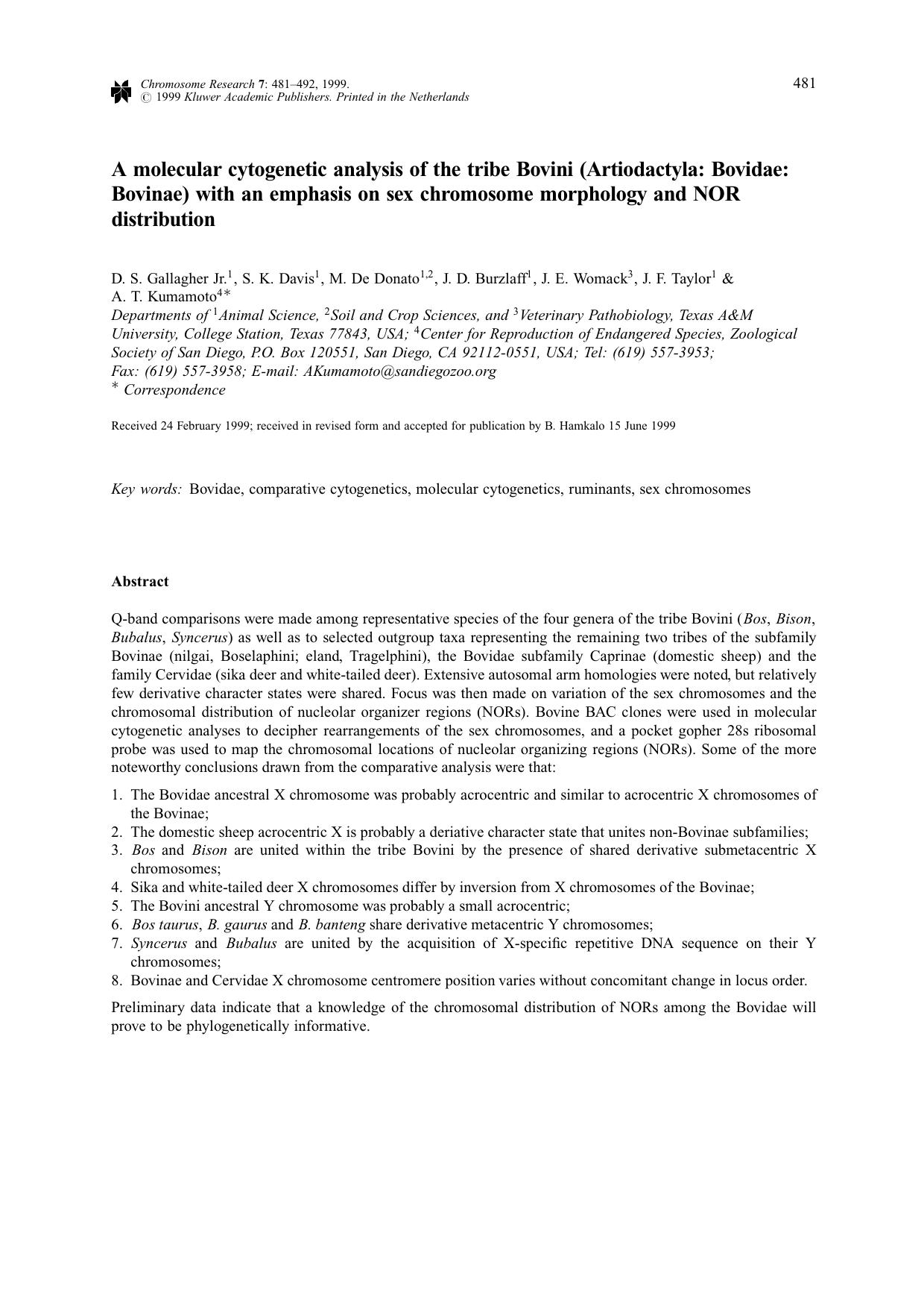A Molecular Cytogenetic Analysis of the Tribe Bovini (Artiodactyla: Bovidae: Bovinae) with an Emphasis on Sex Shromosome Morphology and NOR Distribution by Unknown