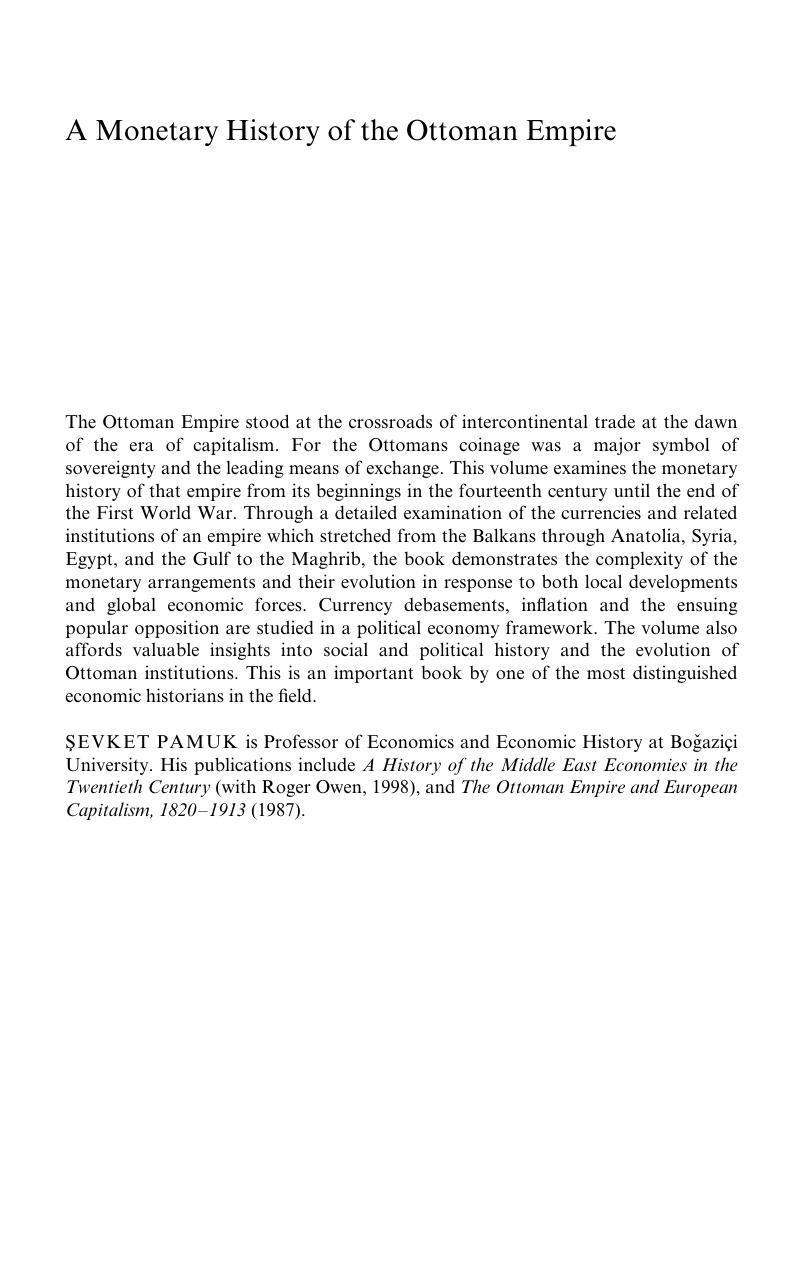 A Monetary History of the Ottoman Empire by Sevket Pamuk