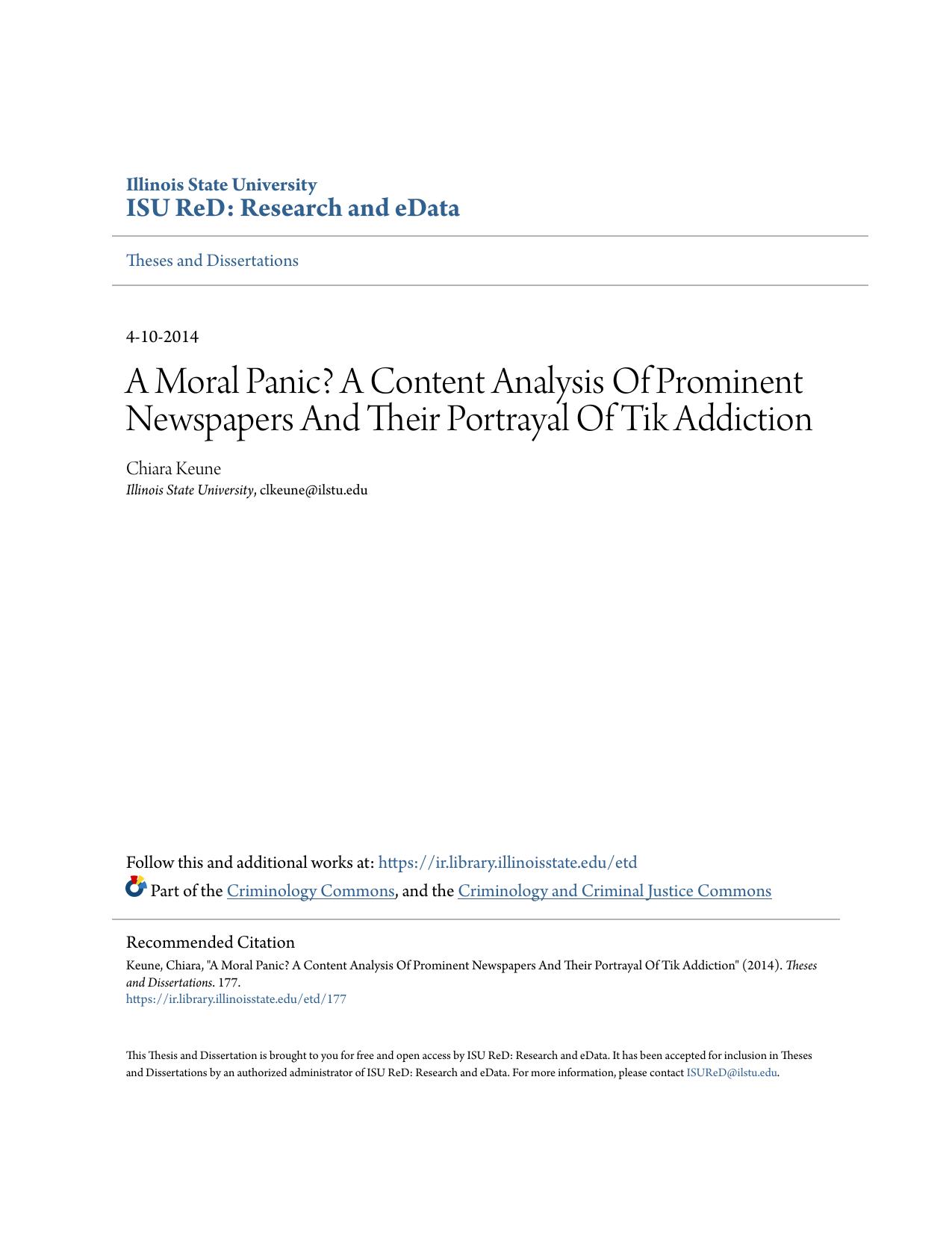 A Moral Panic? A Content Analysis Of Prominent Newspapers And Their Portrayal Of Tik Addiction by A Content Analysis of Prominent Newspapers & their Portrayal of TIK Addiction thesis
