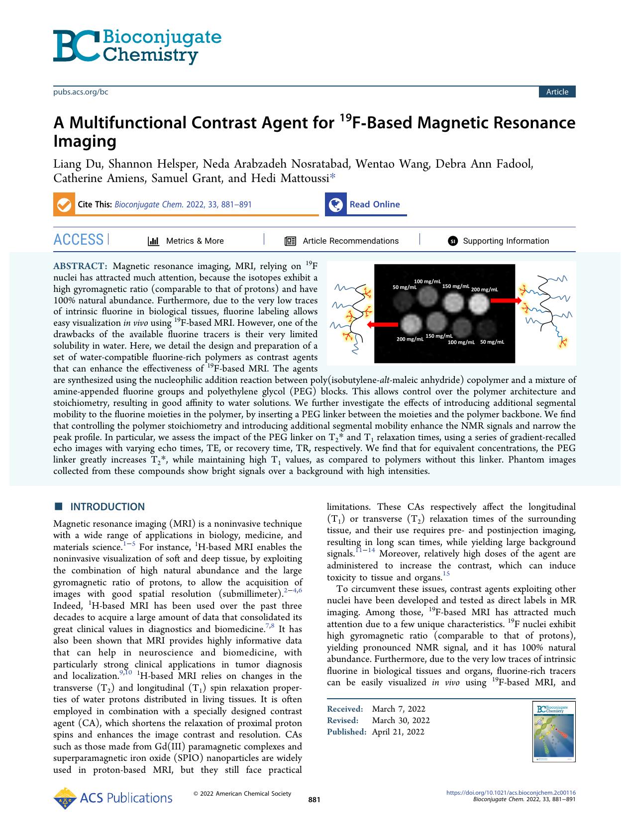 A Multifunctional Contrast Agent for 19F-Based Magnetic Resonance Imaging by unknow