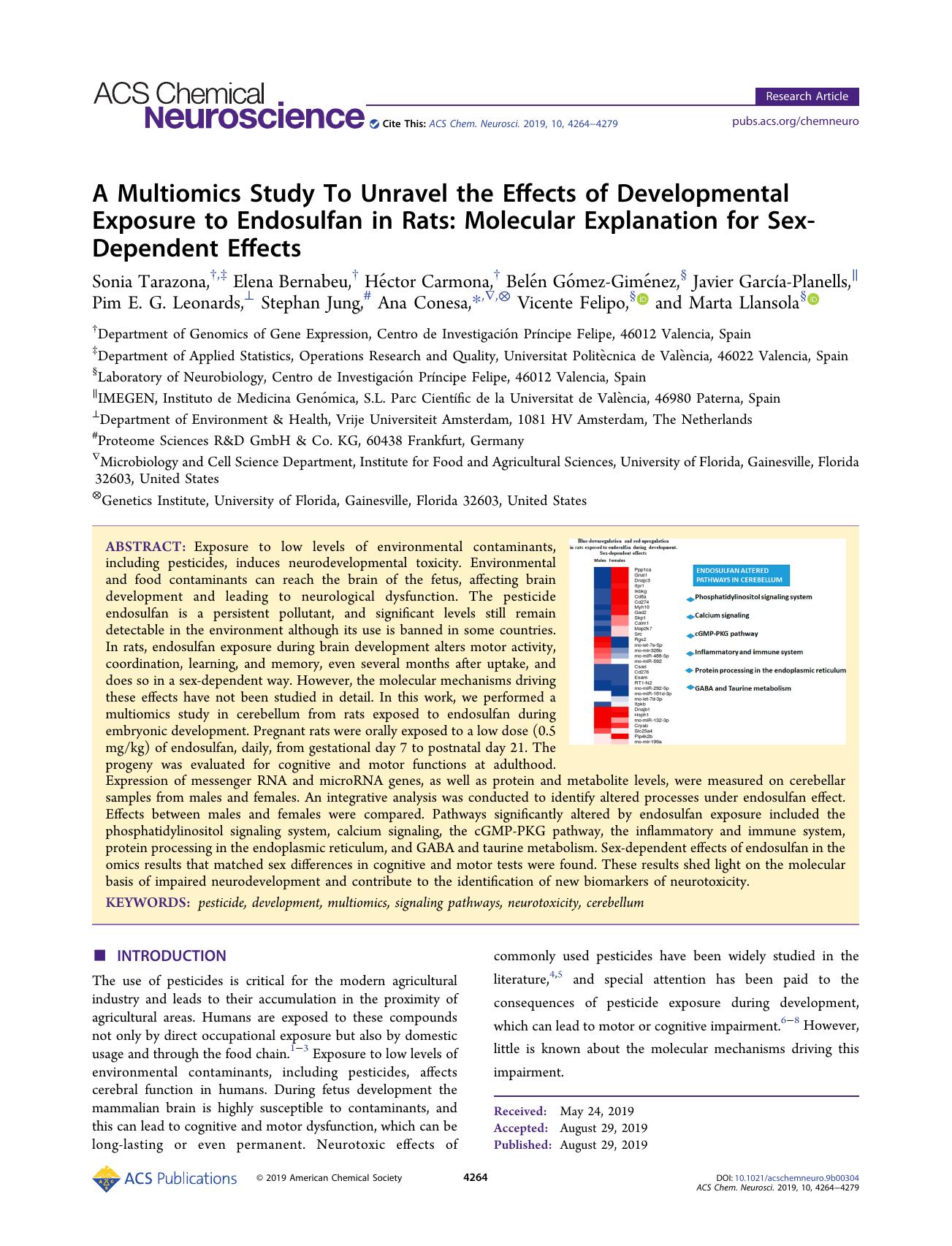 A Multiomics Study To Unravel the Effects of Developmental Exposure to Endosulfan in Rats: Molecular Explanation for Sex-Dependent Effects by unknow