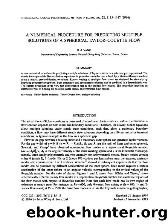 A NUMERICAL PROCEDURE FOR PREDICTING MULTIPLE SOLUTIONS OF A SPHERICAL TAYLOR-COUETTE FLOW by Unknown